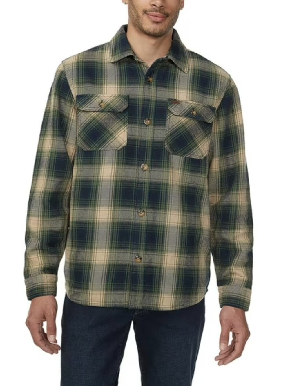 Buffalo Mens Plaid Shacket Shirt Jacket Casual Western Rancher Rugged Blue Large